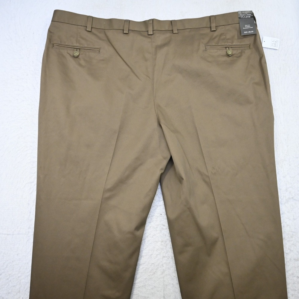 Jos. A. Bank Traveler Khaki Dress Pants Mens 44 x 32 NEW Brown Pleated Non-Iron - Picture 8 of 9